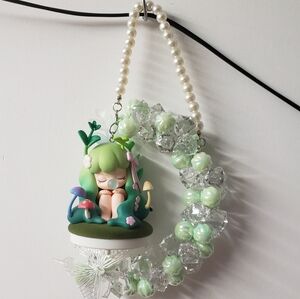 Green Car Mirror Hanger with Decorative Charm